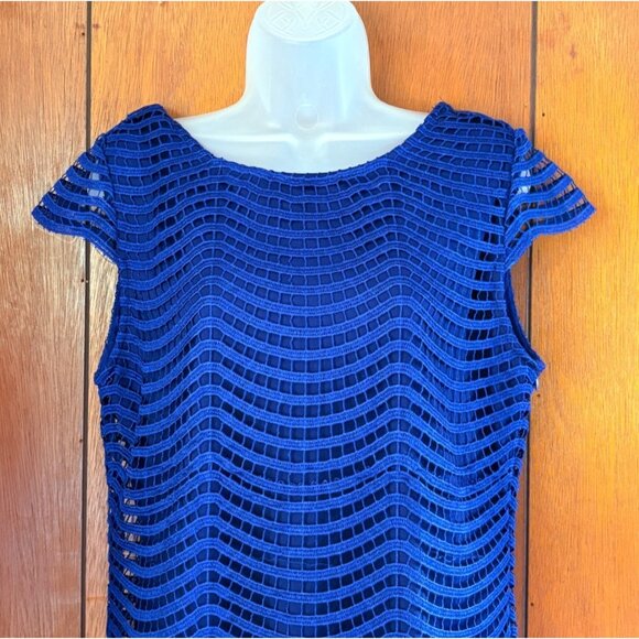 Alya Dress Womens L Blue Sleeveless Crochet Lace Overlay Scoop Back Shift Career - Picture 3 of 16